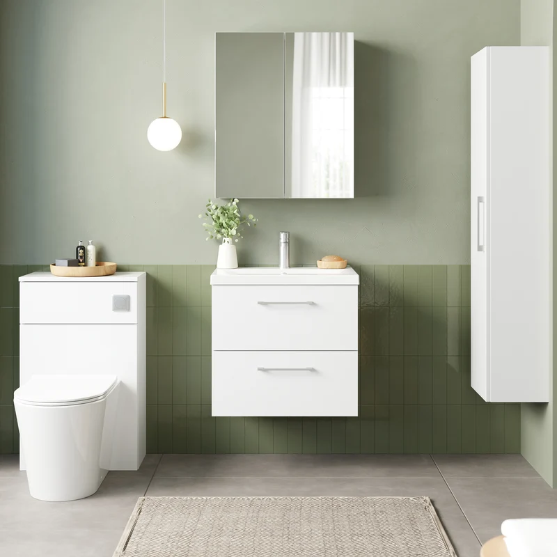 Lana 600mm Wall Hung 2 Drawer Vanity Unit & Basin - Gloss White