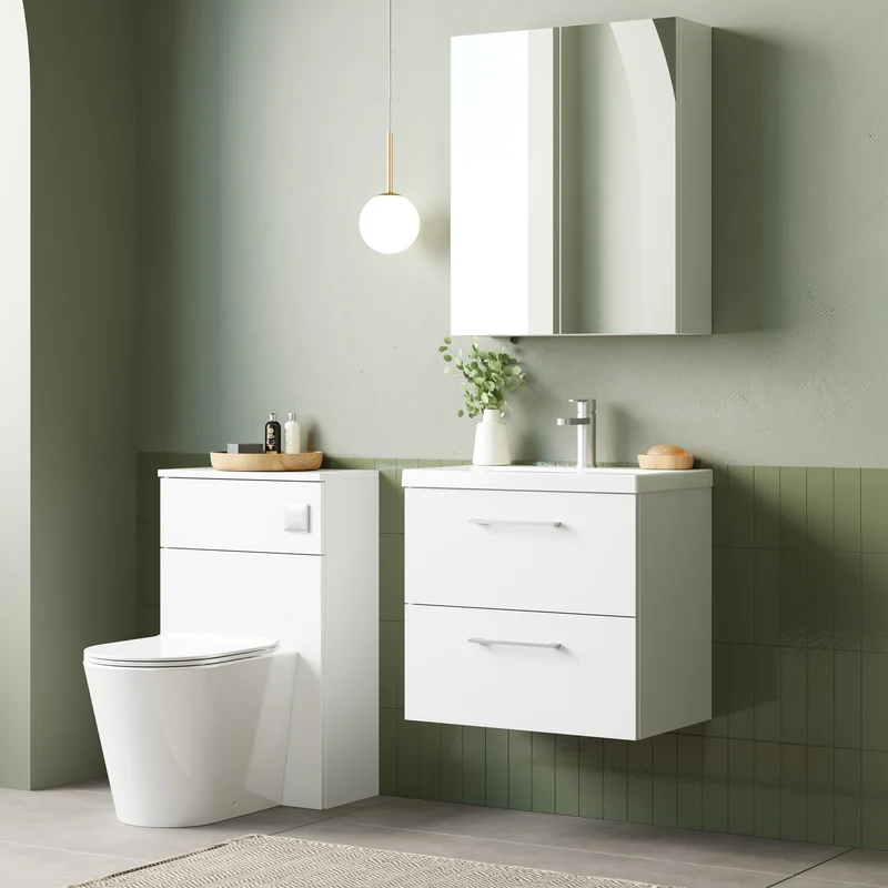 Lana 600mm Wall Hung 2 Drawer Vanity Unit & Basin - Gloss White