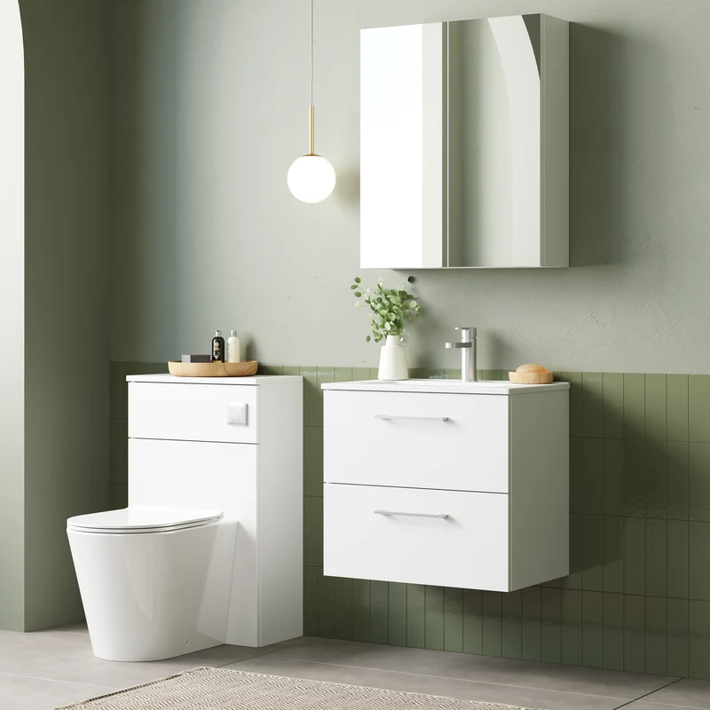 Lana 600mm Wall Hung 2 Drawer Vanity Unit & Basin - Gloss White