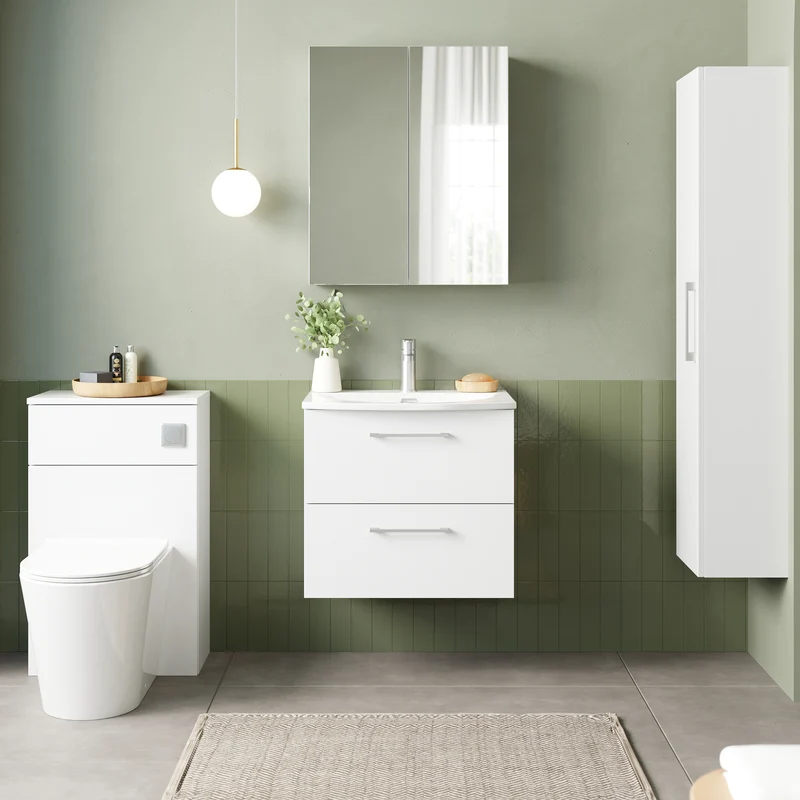Lana 600mm Wall Hung 2 Drawer Vanity Unit & Basin - Gloss White