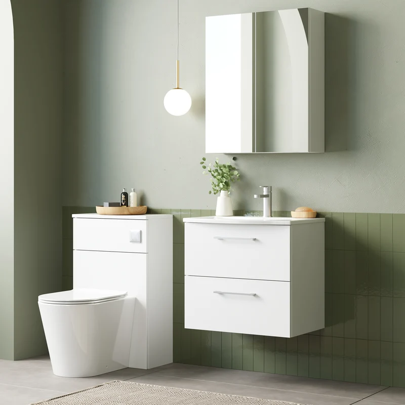 Lana 600mm Wall Hung 2 Drawer Vanity Unit & Basin - Gloss White