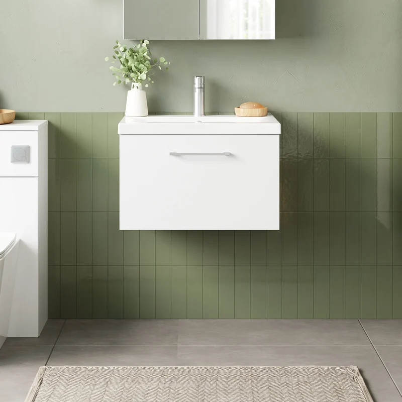 Lana 600mm Wall Hung 1 Drawer Vanity Unit & Basin - Gloss White