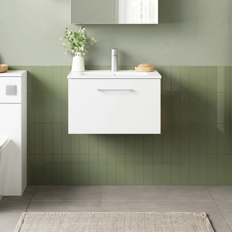 Lana 600mm Wall Hung 1 Drawer Vanity Unit & Basin - Gloss White