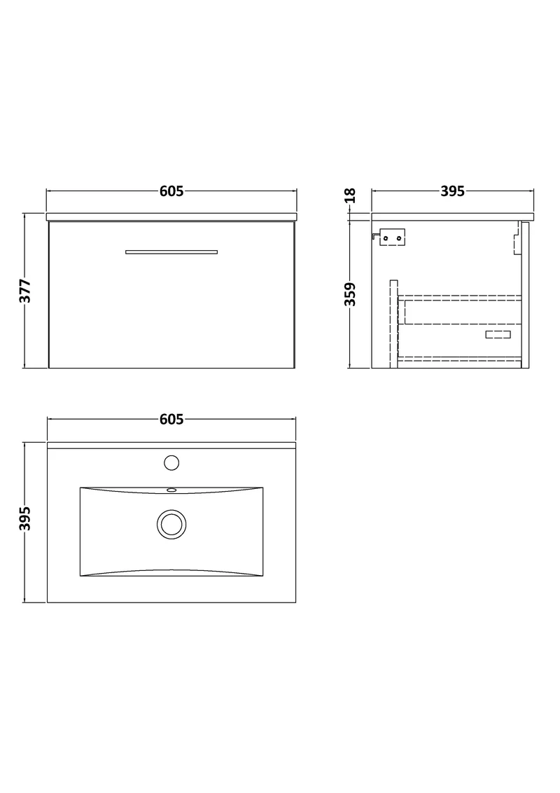 Lana 600mm Wall Hung 1 Drawer Vanity Unit & Basin - Gloss White