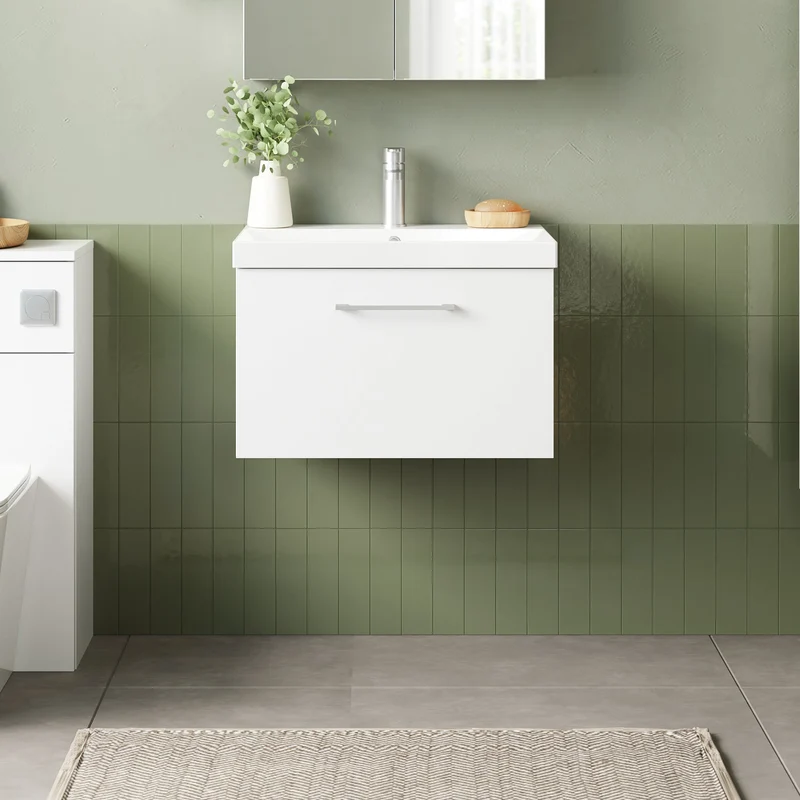 Lana 600mm Wall Hung 1 Drawer Vanity Unit & Basin - Gloss White