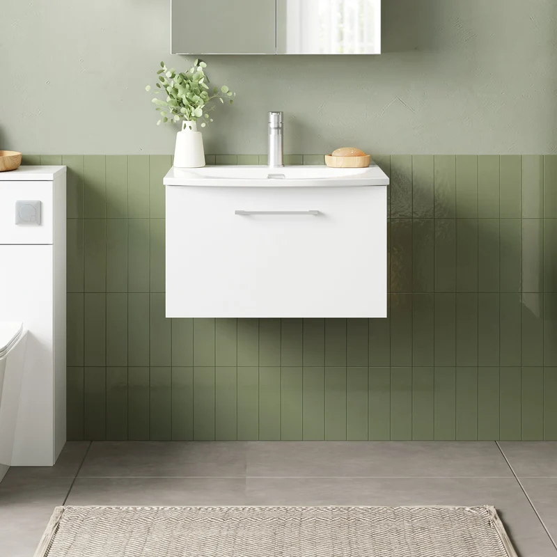 Lana 600mm Wall Hung 1 Drawer Vanity Unit & Basin - Gloss White