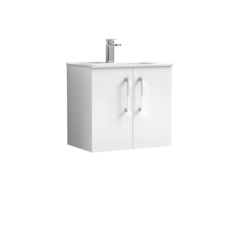 Lana 600mm Wall Hung 2 Door Vanity Unit & Basin - Gloss White