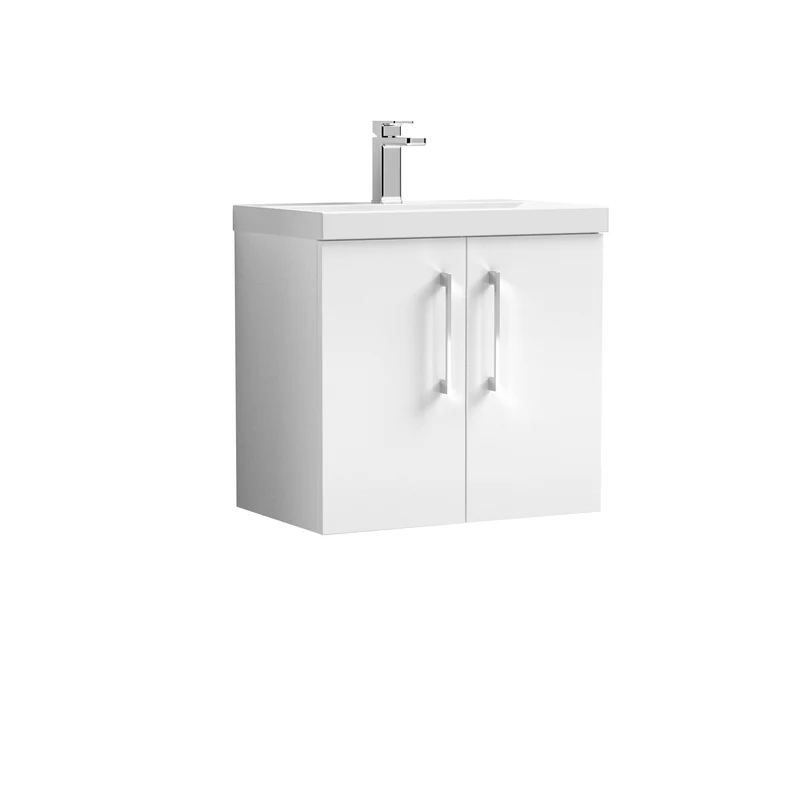 Lana 600mm Wall Hung 2 Door Vanity Unit & Basin - Gloss White