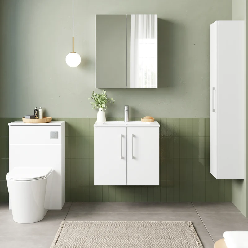 Lana 600mm Wall Hung 2 Door Vanity Unit & Basin - Gloss White