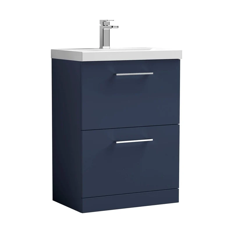 Nuie Arno 600mm Floor Standing 2-drawer Vanity & Basin 3 Contemporary Midnight Blue MFC 850x610x395mm
