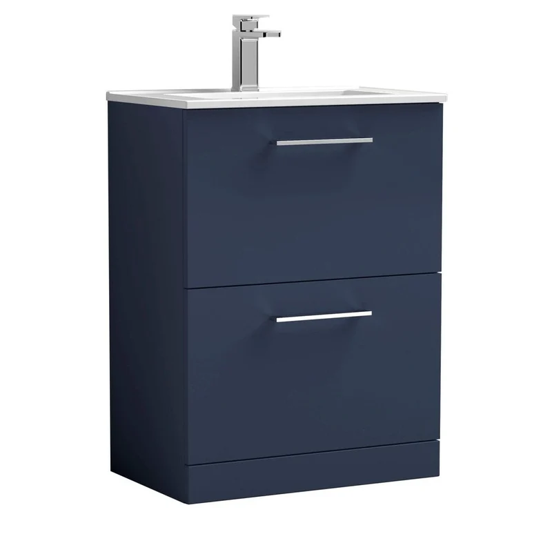 Nuie Arno 600mm Floor Standing 2-drawer Vanity & Basin 2 Contemporary Midnight Blue MFC 818x600x390mm