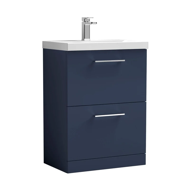 Nuie Arno 600mm Floor Standing 2-drawer Vanity & Basin 1 Contemporary Midnight Blue MFC 840x610x390mm
