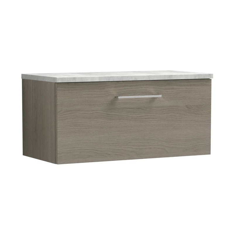 Nuie Arno 800mm Wall Hung Single Drawer Vanity & Laminate Top Contemporary Solace Oak MFC Textured Woodgrain 381x805x390mm