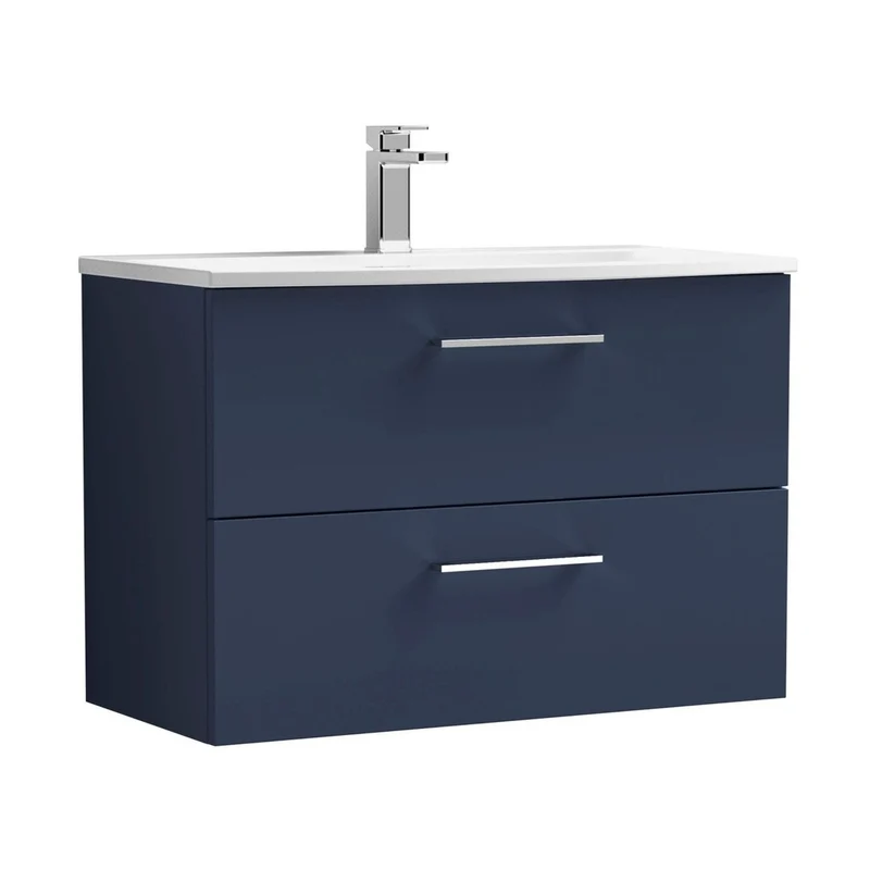 Nuie Arno 800mm Wall Hung 2-drawer Vanity & Basin 4 Contemporary Midnight Blue 570x810x440mm