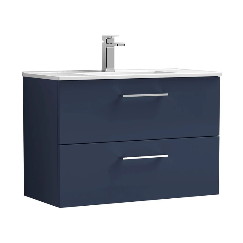 Nuie Arno 800mm Wall Hung 2-drawer Vanity & Basin 2 Contemporary Midnight Blue 558x800x390mm