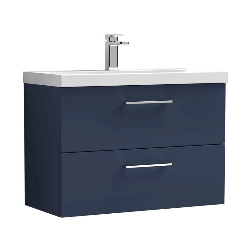Nuie Arno 800mm Wall Hung 2-drawer Vanity & Basin 1 Contemporary Midnight Blue 580x810x390mm