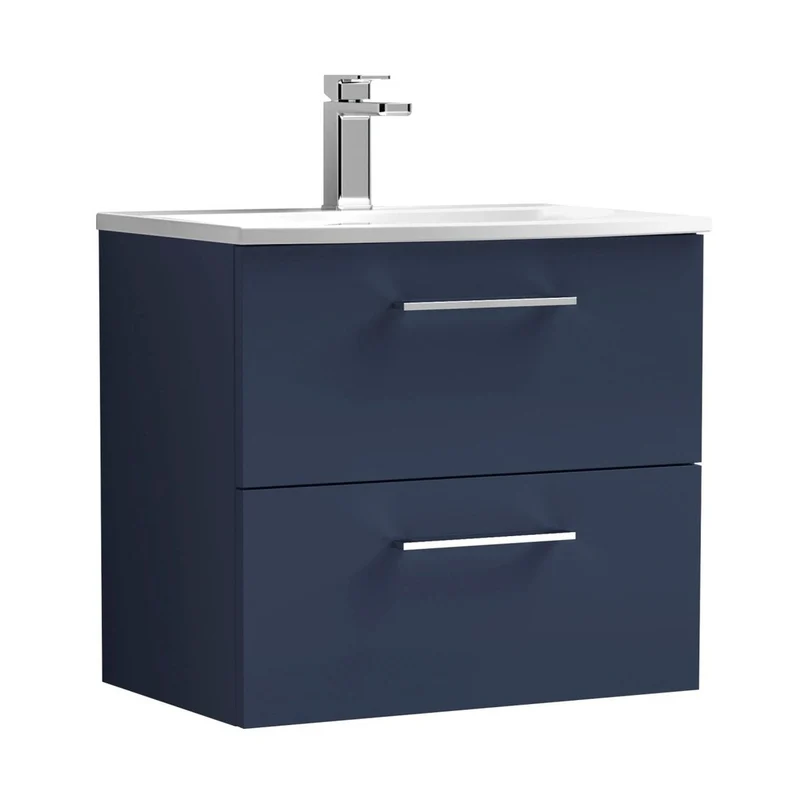 Nuie Arno 600mm Wall Hung 2-drawer Vanity & Basin 4 Contemporary Midnight Blue 570x610x440mm