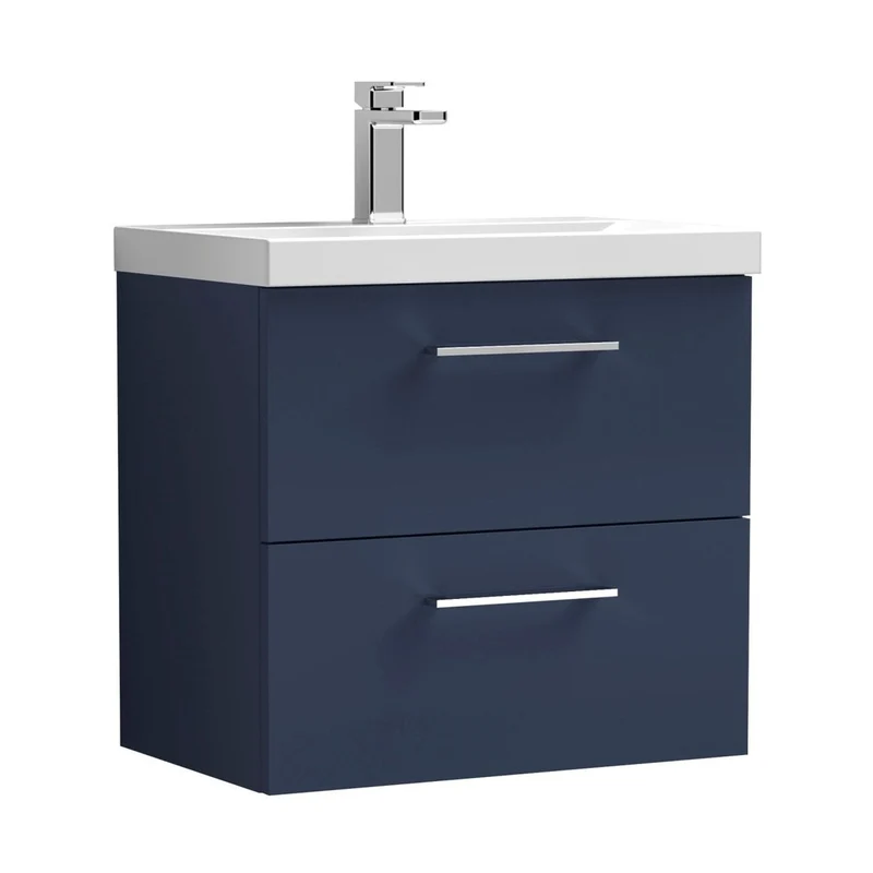 Nuie Arno 600mm Wall Hung 2-drawer Vanity & Basin 3 Contemporary Midnight Blue 590x610x395mm