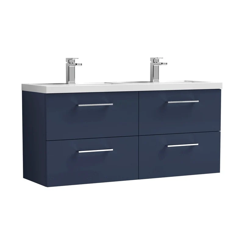 Nuie Arno 1200mm Wall Hung 4-drawer Vanity & Double Basin Contemporary Midnight Blue MFC Painted Matt 580x1205x383mm - ARN2924C