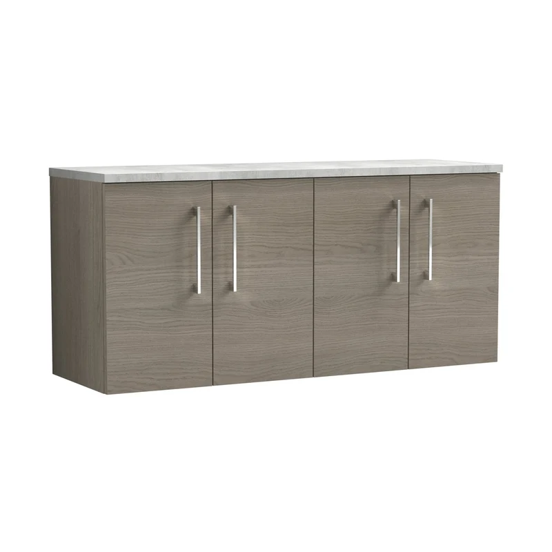 Nuie Arno 1200mm Wall Hung 4-door Vanity & Laminate Worktop Contemporary Solace Oak MFC Textured Woodgrain 561x1205x390mm - ARN2523LBG2