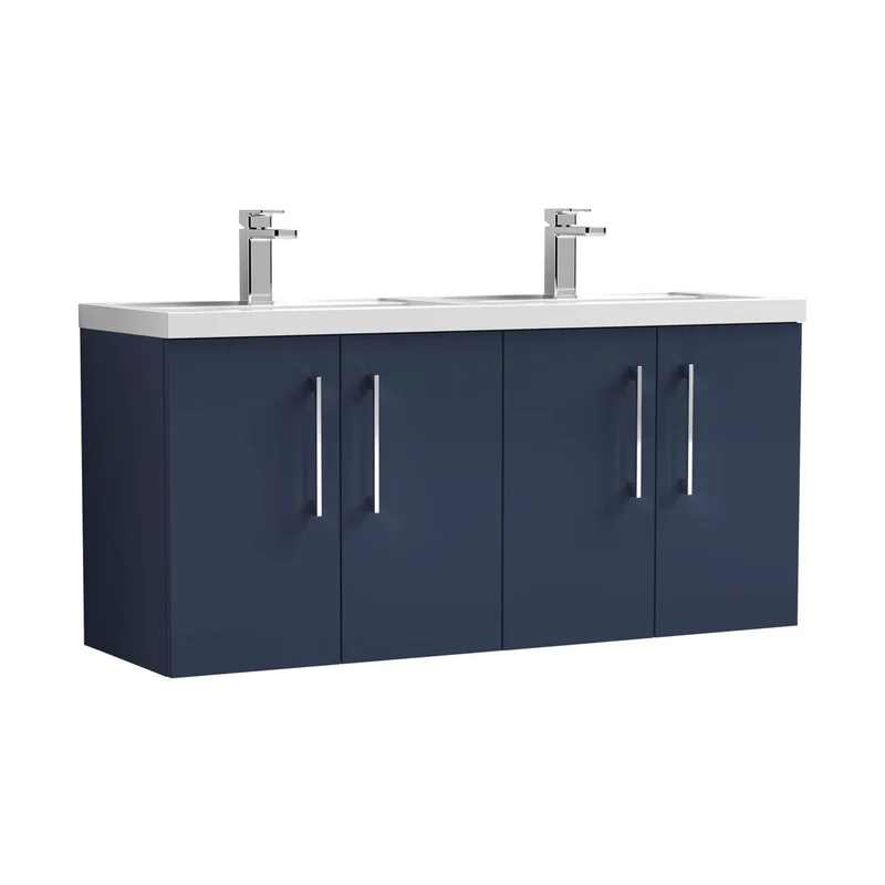 Nuie Arno 1200mm Wall Hung 4-door Vanity & Double Basin Contemporary Midnight Blue MFC Painted Matt 580x1205x383mm - ARN2923C