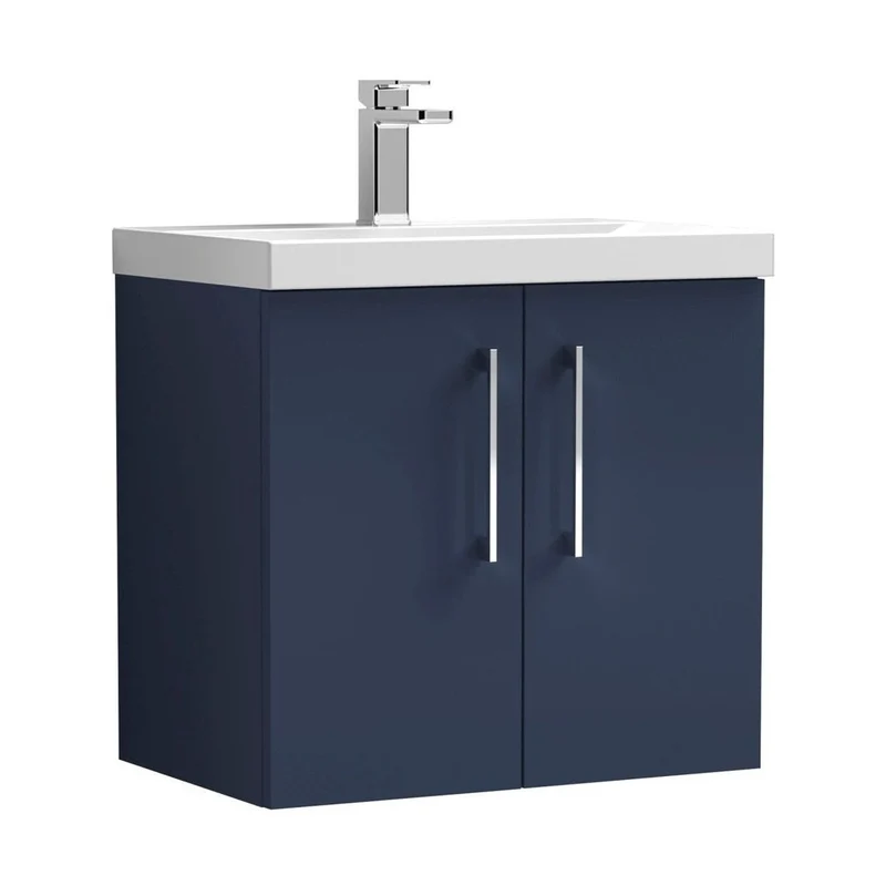 Nuie Arno 600mm Wall Hung 2-door Vanity & Basin 1 Contemporary Midnight Blue 580x610x390mm