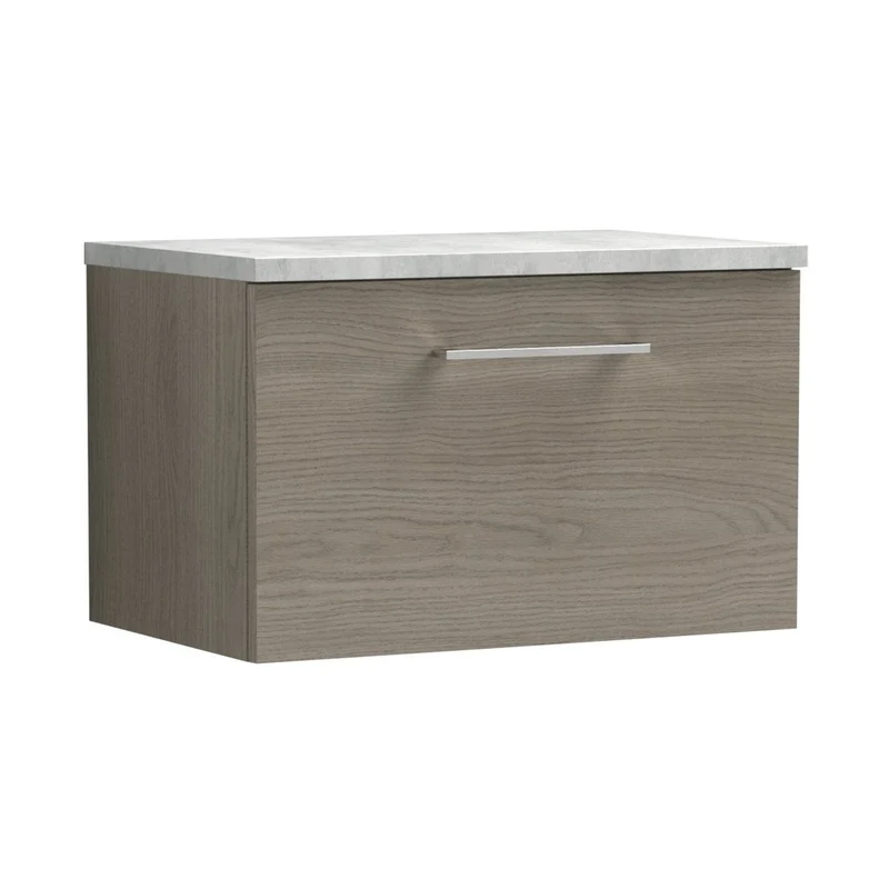 Nuie Arno 600mm Wall Hung 1 Drawer Vanity & Laminate Top Contemporary Solace Oak MFC Textured Woodgrain 381x605x390mm - ARN2522LBG