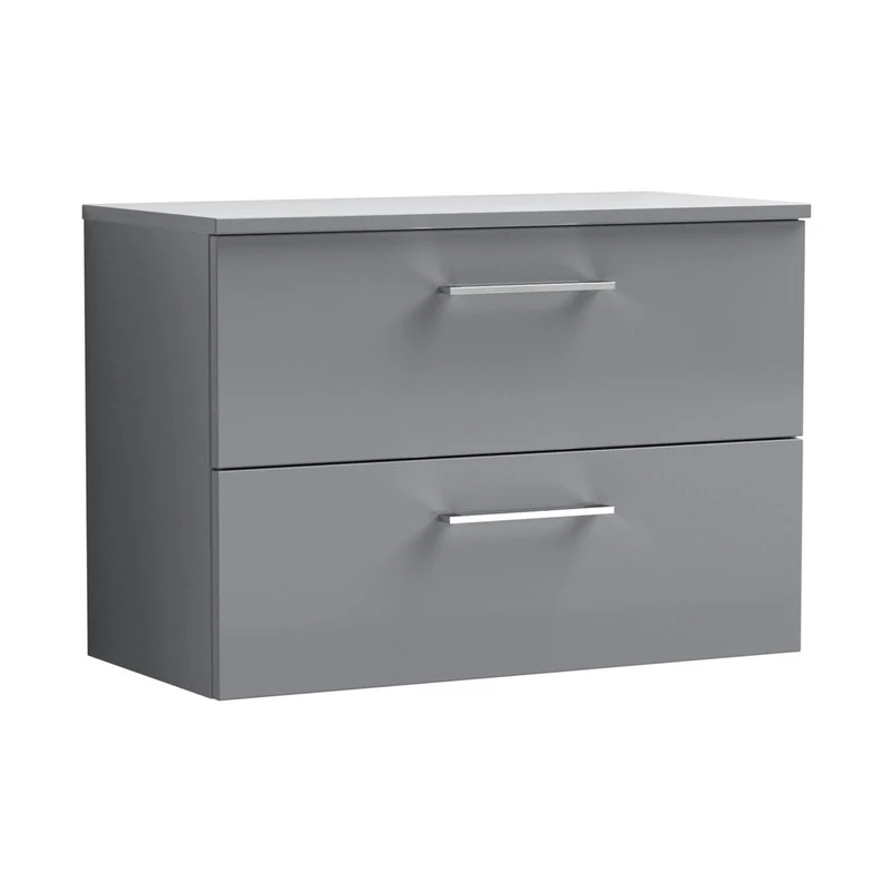 Nuie Arno 800mm Wall Hung 2 Drawer Vanity & Worktop Contemporary Satin Grey MFC Painted Matt 557x805x390mm