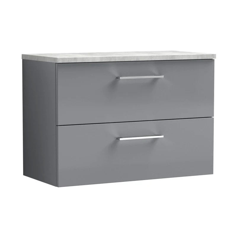 Nuie Arno 800mm Wall Hung 2 Drawer Vanity & Laminate Top Contemporary Satin Grey MFC Painted Matt 561x805x390mm - ARN2226LBG