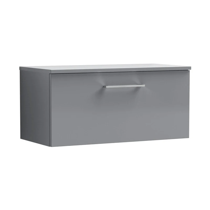Nuie Arno 800mm Wall Hung 1 Drawer Vanity & Worktop Contemporary Satin Grey MFC Painted Matt 377x805x390mm