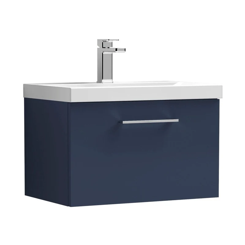 Nuie Arno 600mm Wall Hung 1-drawer Vanity & Basin 3 Contemporary Midnight Blue 409x610x395mm