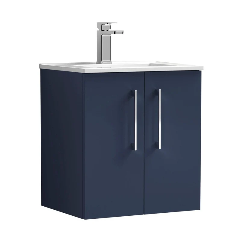 Nuie Arno 500mm Wall Hung 2-door Vanity & Basin 2 Contemporary Midnight Blue MFC Painted Matt 558x500x390mm