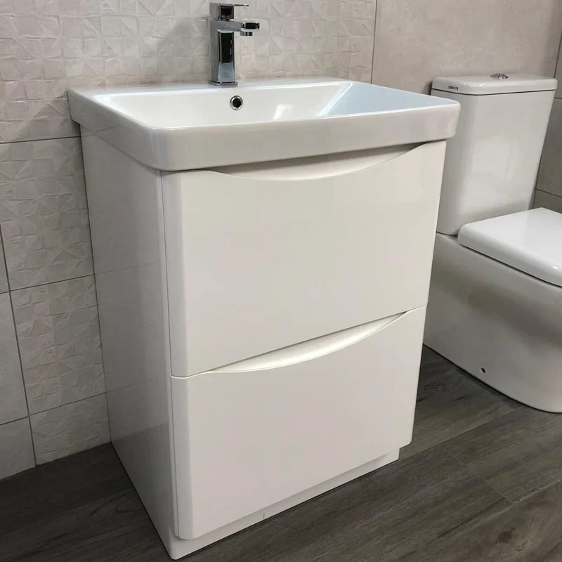 Happi 600mm Floor Standing Vanity Unit & Basin - Gloss White