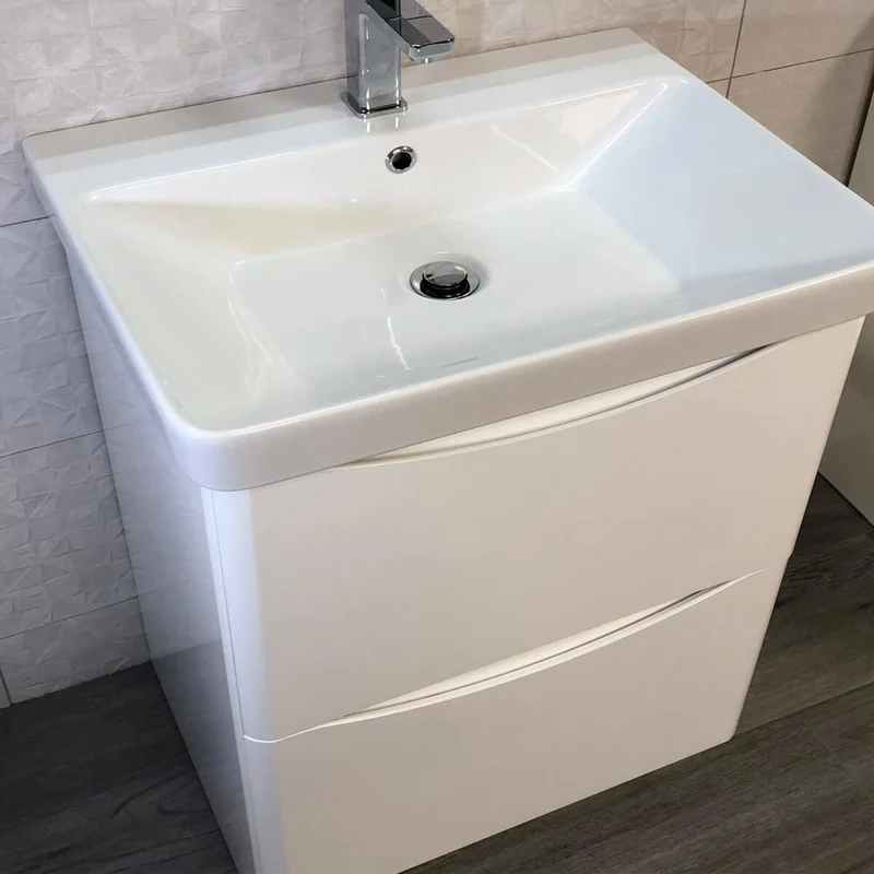 Happi 600mm Floor Standing Vanity Unit & Basin - Gloss White