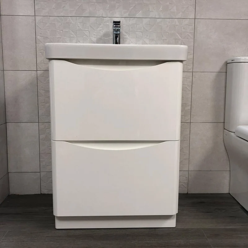 Happi 600mm Floor Standing Vanity Unit & Basin - Gloss White