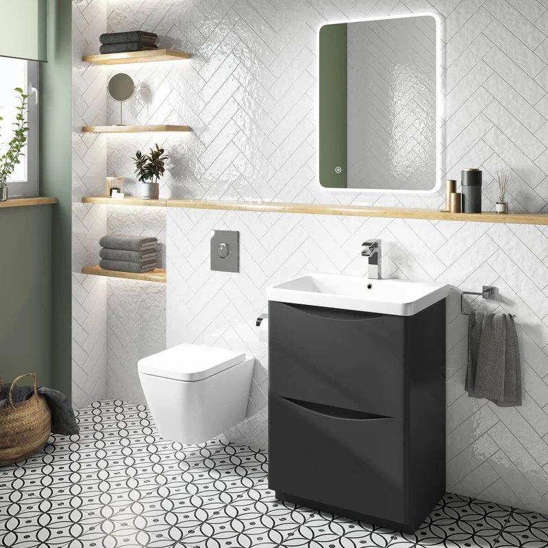 Happi 600mm Floor Standing Vanity Unit & Basin - Matt Anthracite