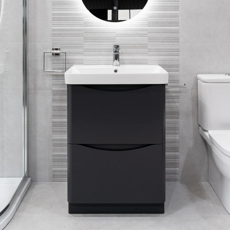 Happi 600mm Floor Standing Vanity Unit & Basin - Matt Anthracite