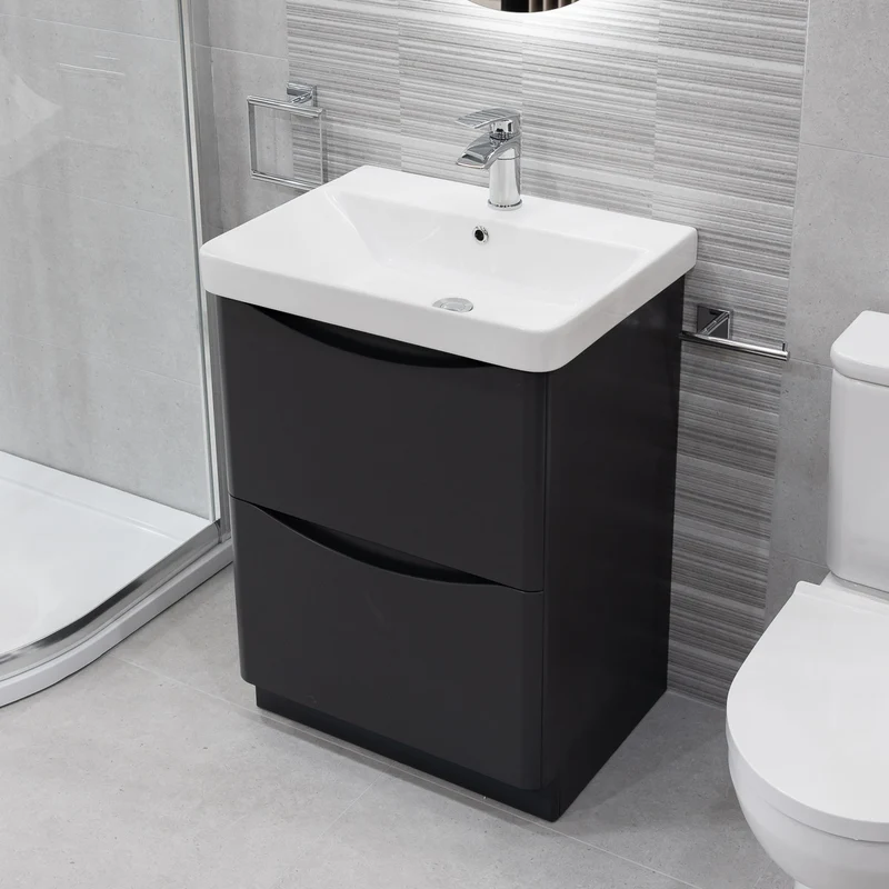 Happi 600mm Floor Standing Vanity Unit & Basin - Matt Anthracite