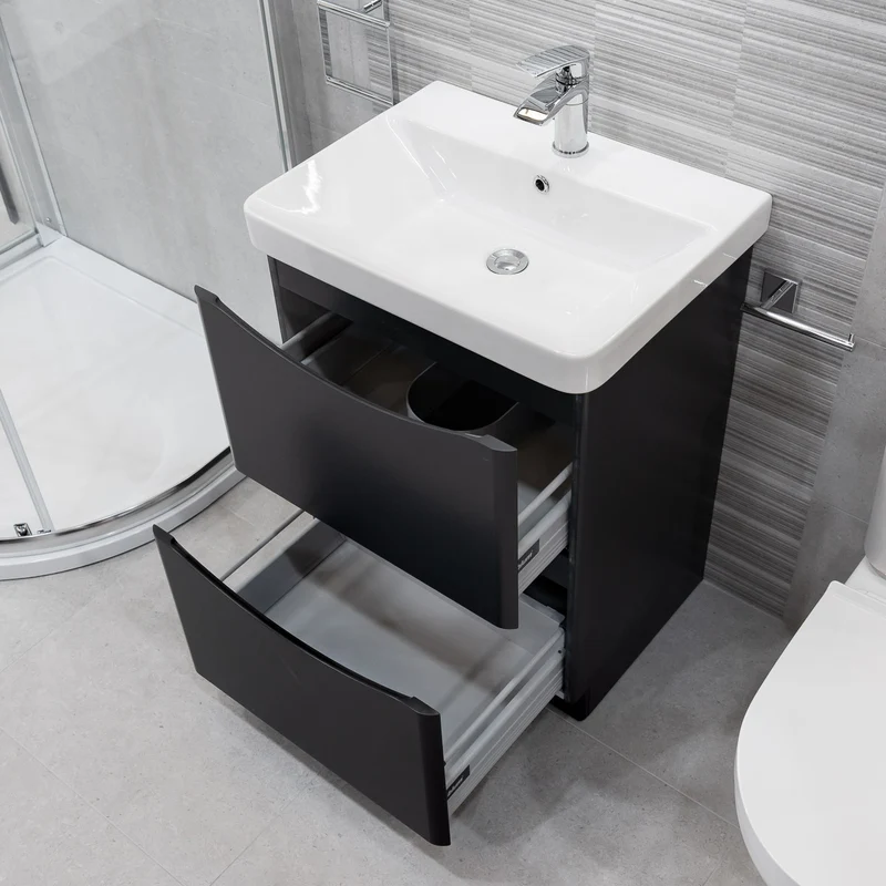 Happi 600mm Floor Standing Vanity Unit & Basin - Matt Anthracite