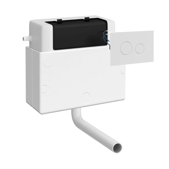 Dual Flush Universal Access Concealed Cistern With Pneumatic Fittings & Polystyrene Shroud - With Matt White Flush Plate