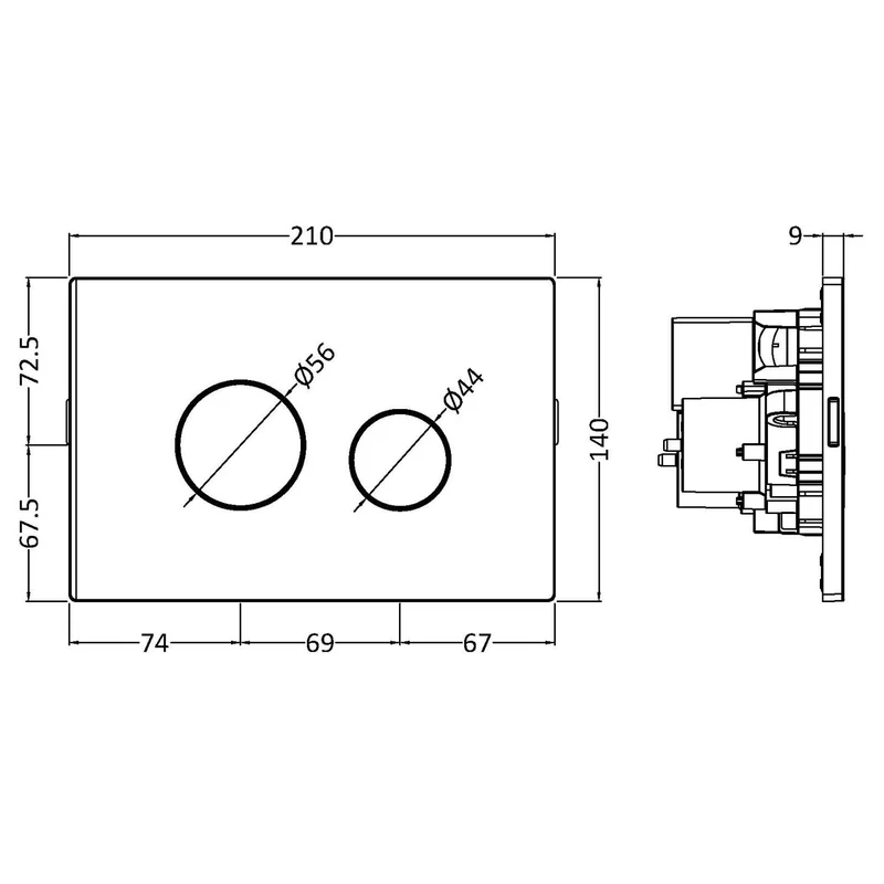 Dual Flush Universal Access Concealed Cistern With Pneumatic Fittings & Polystyrene Shroud - With Chrome Flush Plate