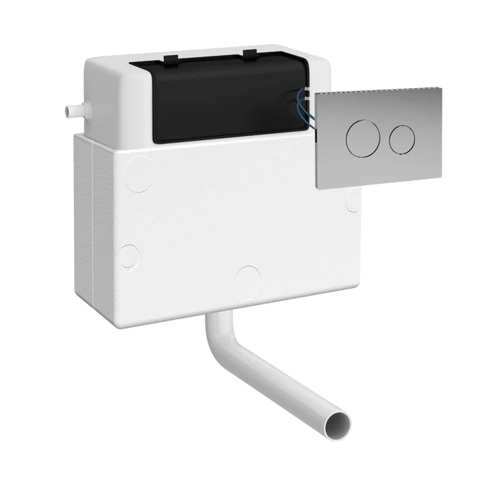 Dual Flush Universal Access Concealed Cistern With Pneumatic Fittings & Polystyrene Shroud - With Chrome Flush Plate