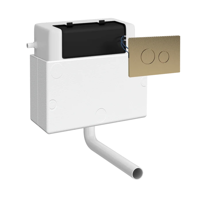 Dual Flush Universal Access Concealed Cistern With Pneumatic Fittings & Polystyrene Shroud - With Brushed Brass Flush Plate