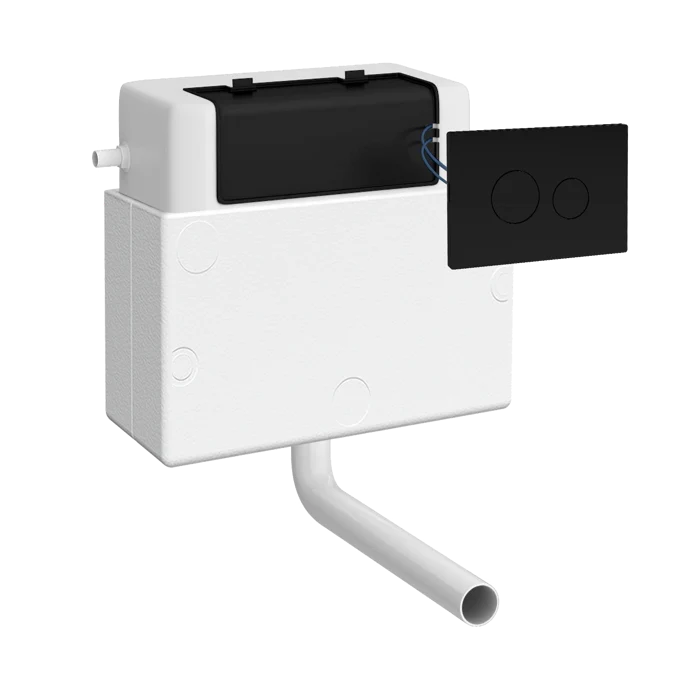 Dual Flush Universal Access Concealed Cistern With Pneumatic Fittings & Polystyrene Shroud - With Matt Black Flush Plate