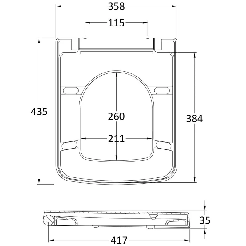 Nuie Square Soft Close Seat With Top Fixing & Quick Release