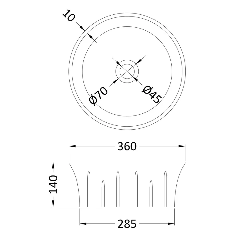 Nuie Vessel Round Basin Without Overflow 360 x 360mm - White