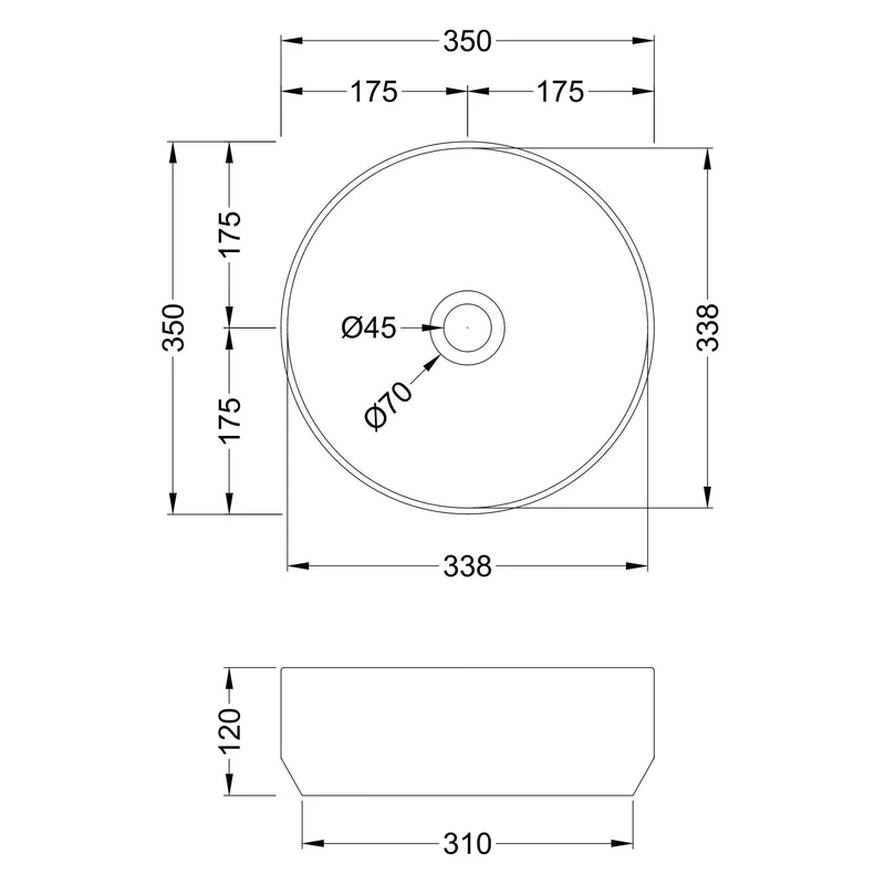 Nuie Vessel Round Basin Without Overflow 350 x 350mm - White