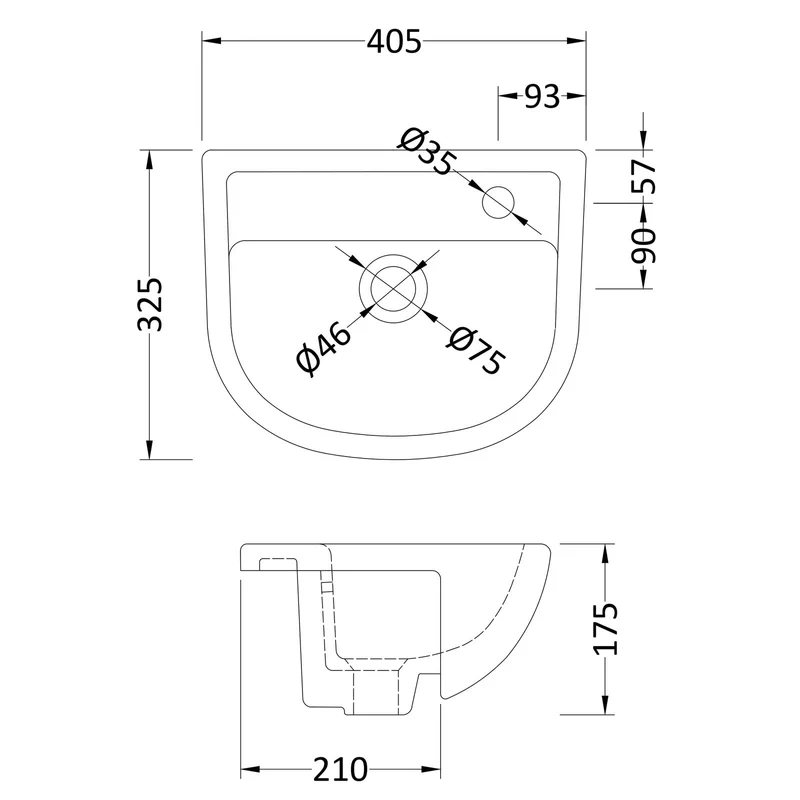 Nuie Semi Recess Basin With Overflow 400 x 325mm - White
