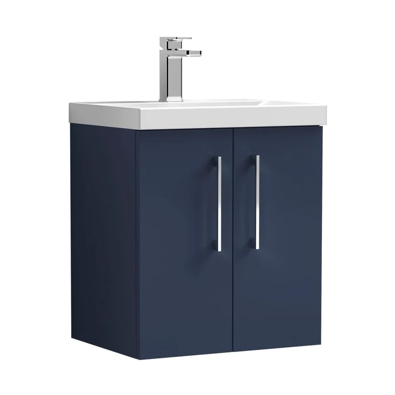 Nuie Arno 500mm Wall Hung 2-door Vanity & Basin 1 Contemporary Midnight Blue MFC Painted Matt 580x510x390mm