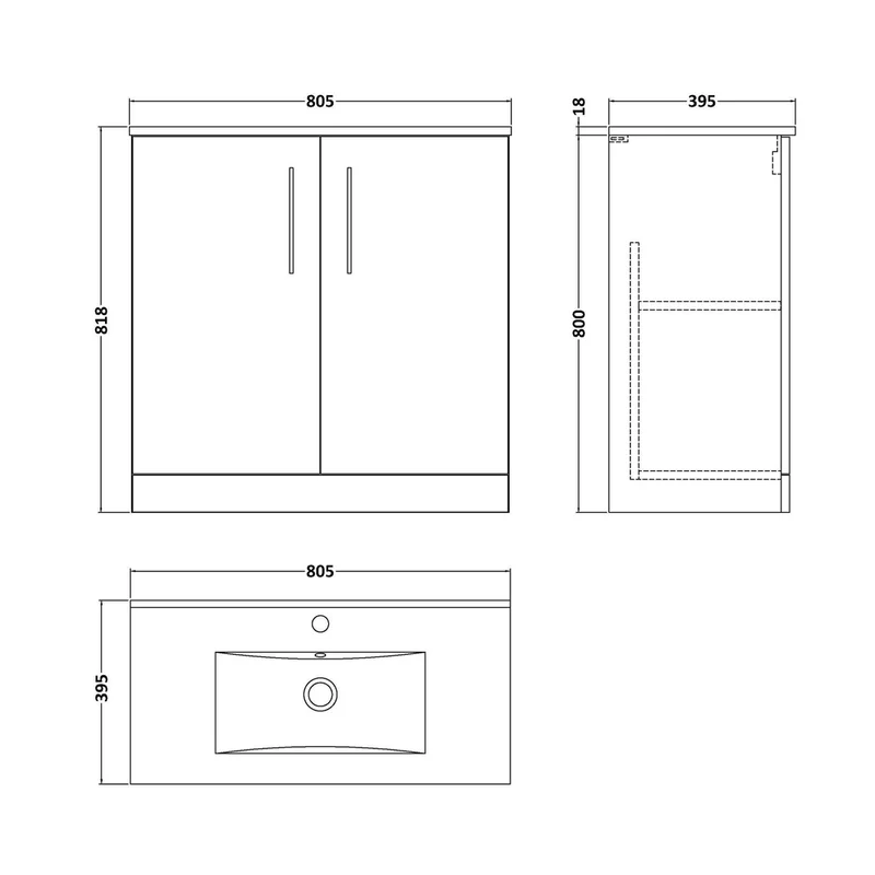 Nuie Arno 800mm Floor Standing 2-door Vanity & Basin 2 Contemporary Midnight Blue MFC 818x800x390mm